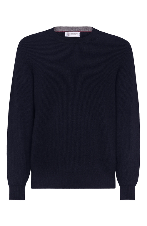 Brunello Cucinelli English Rib Knit Sweater In Navy Blue