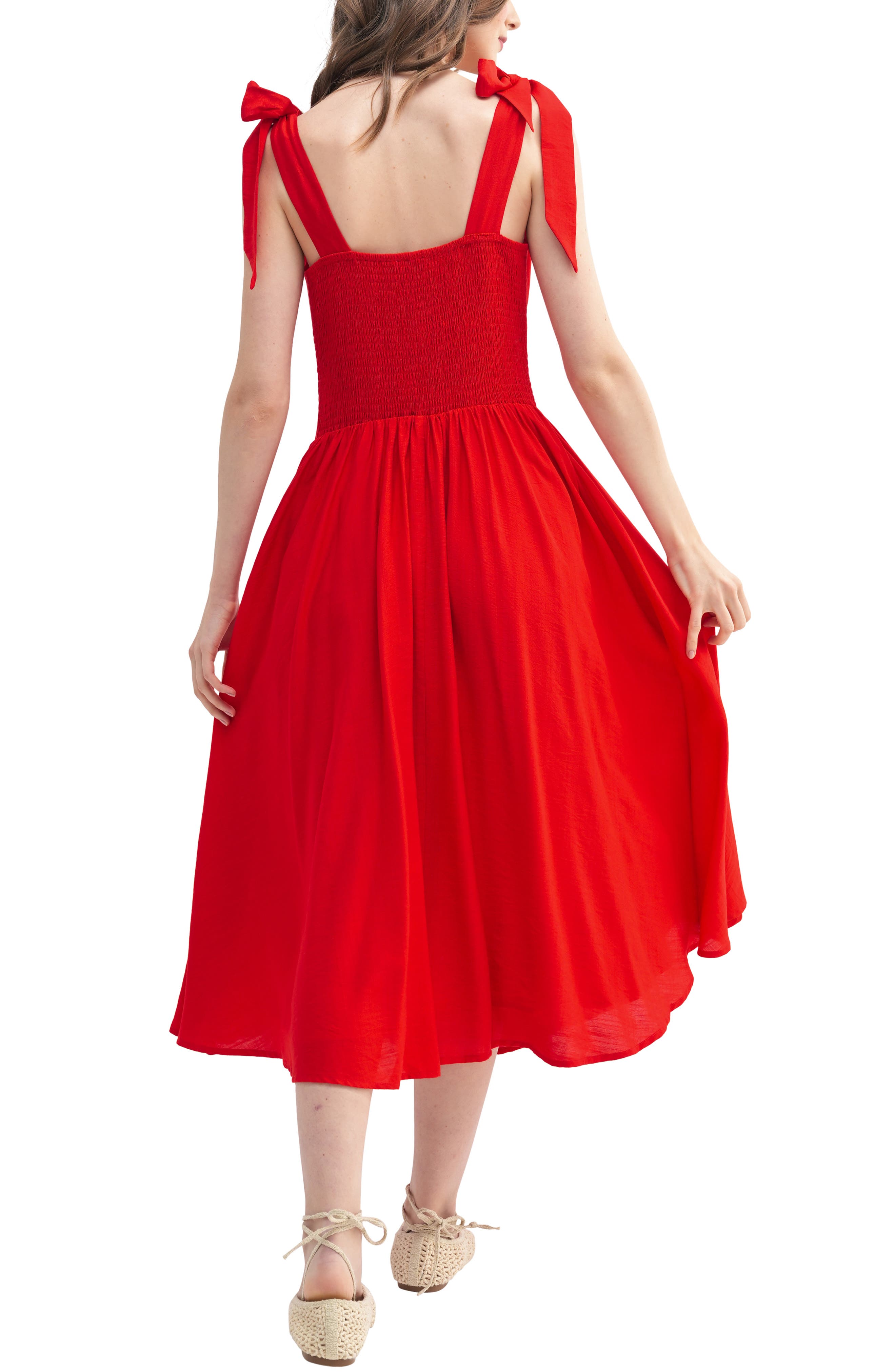 Square Neck Tie Strap Fit & Flare Dress - image 2