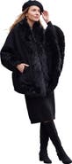 Jessica London Faux Fur Trim Wool Cape