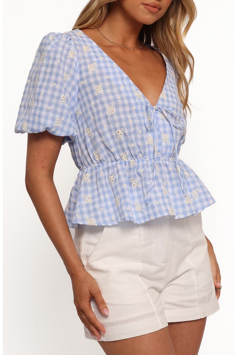 Petal & Pup Cecelia Gingham Eyelet Embroidered Peplum Top (Women