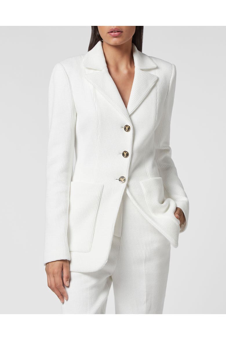 Blazer Fitted Texture Women, Main, color, Cream
