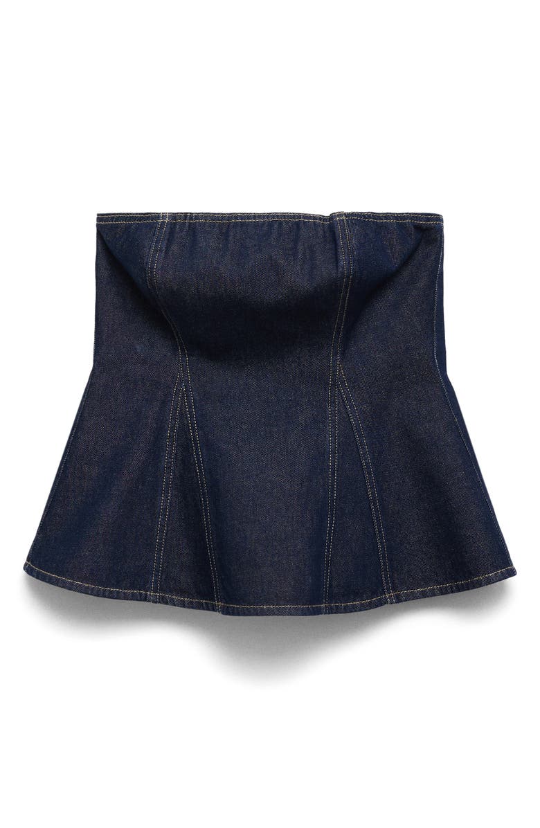 MANGO Strapless Denim Peplum Top, Alternate, color, Blue