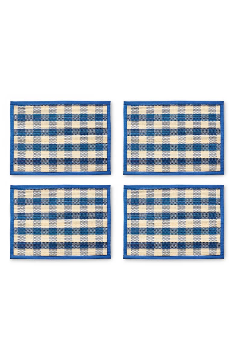 MACKENZIE CHILDS Blue Woven Check Set of 4 Straw Placemats, Main, color, Blue