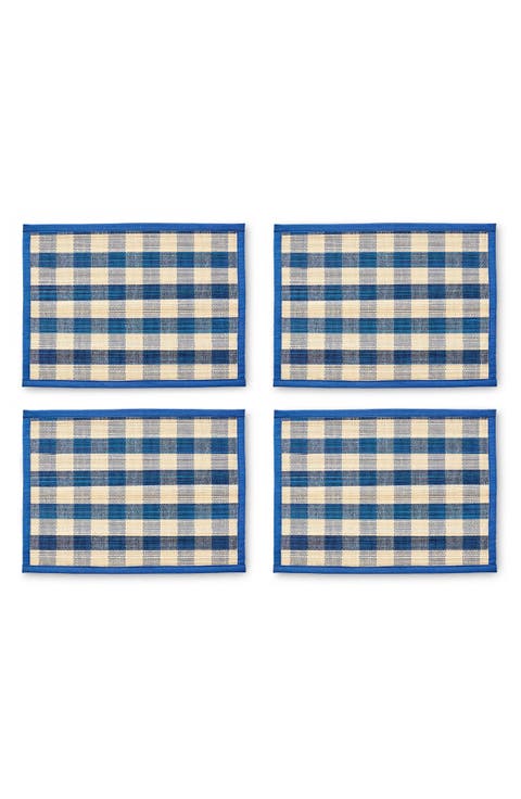 Blue Woven Check Set of 4 Straw Placemats