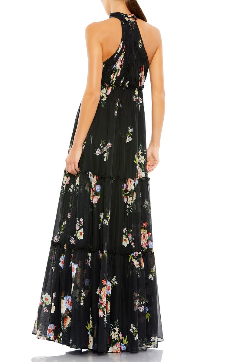 Ieena for Mac Duggal Floral Print Halter Neck Chiffon Maxi Dress, Alternate, color,
