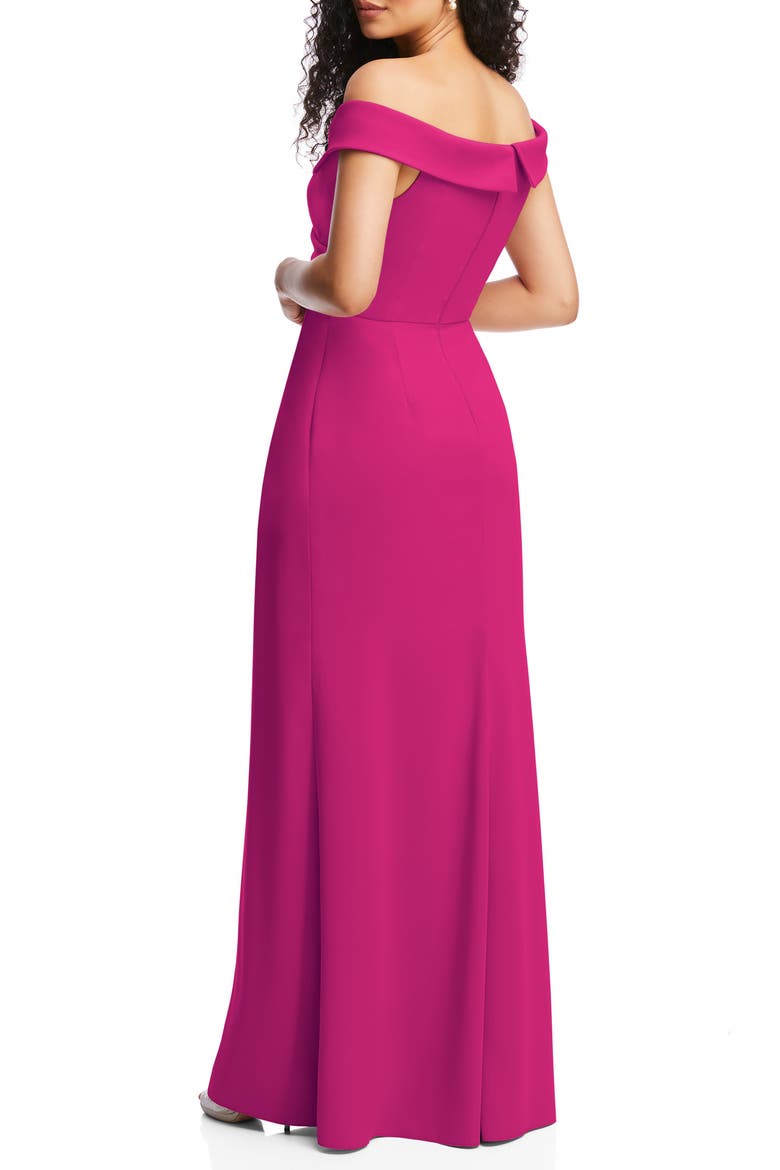 Off the Shoulder Crepe Gown, Alternate, color, THINK PINK