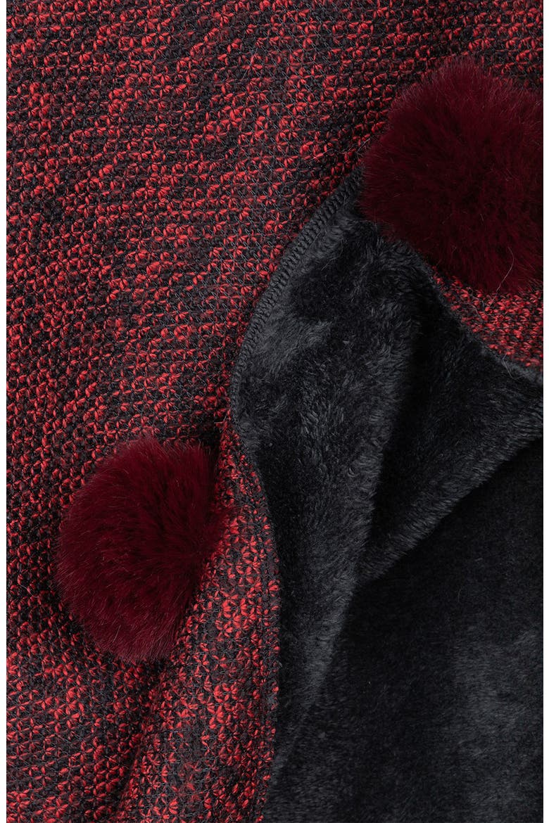 Posey Faux Fur Pompom Poncho, Alternate, color, RED