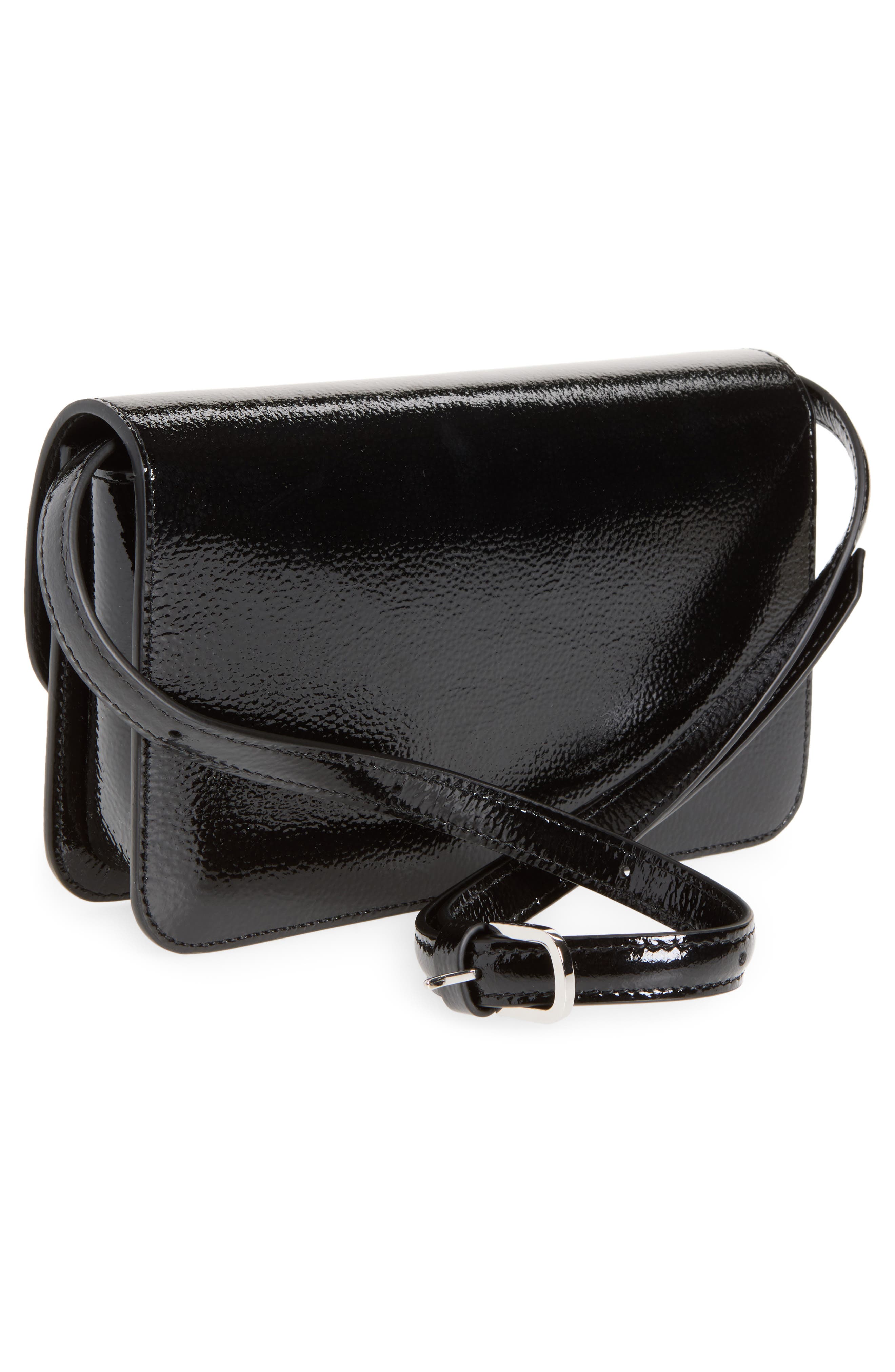 T-Lock Grained Patent Leather Crossbody Bag, Alternate, color, BLACK