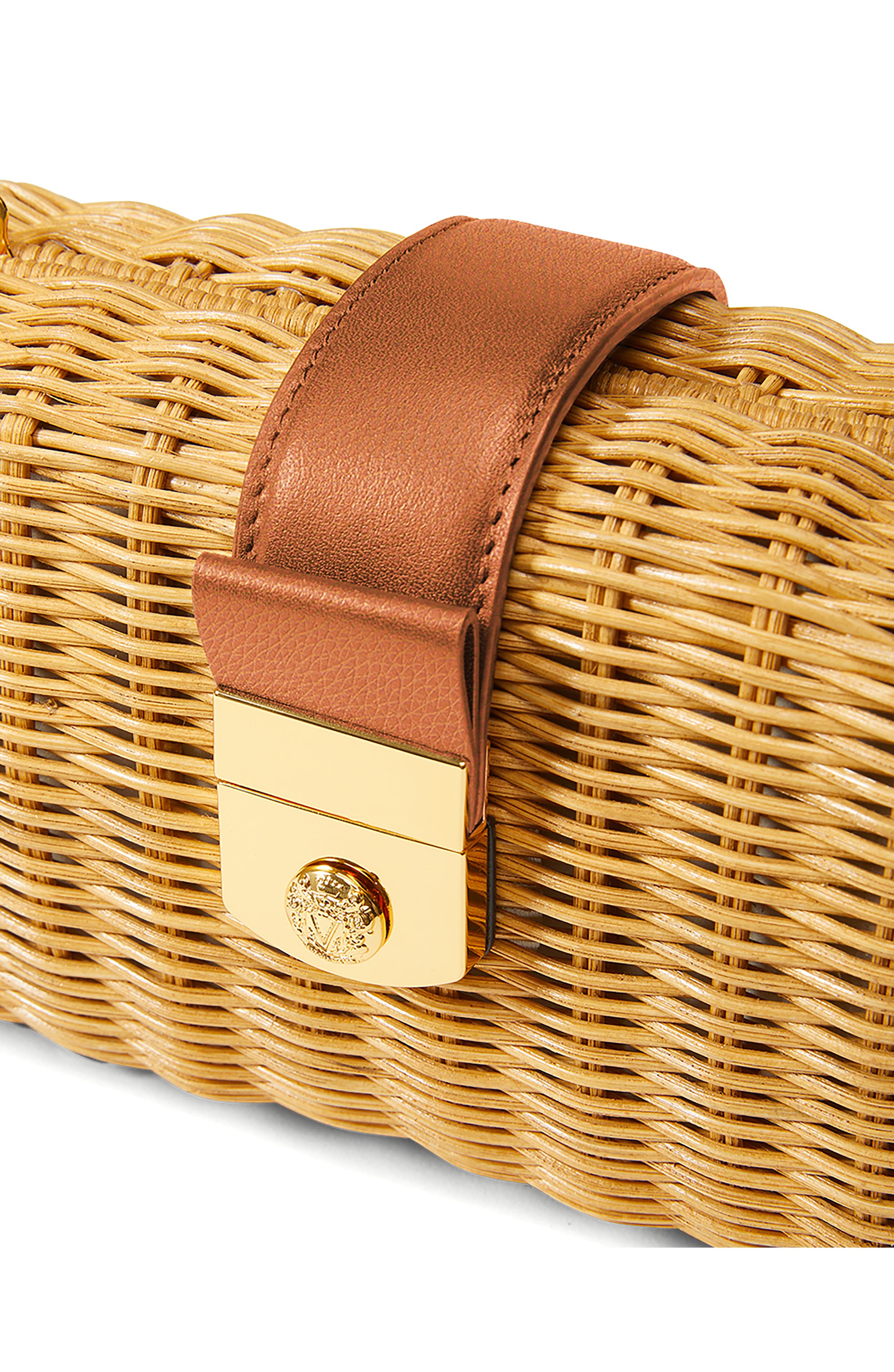 Veronica Beard Lock Rattan Box Clutch, Alternate, color, Natural Wicker Hazelwood