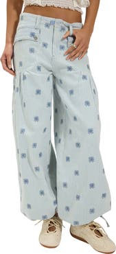 Free People Lotus Embroidered Railroad Stripe Jeans