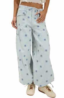 Lotus Embroidered Railroad Stripe Jeans