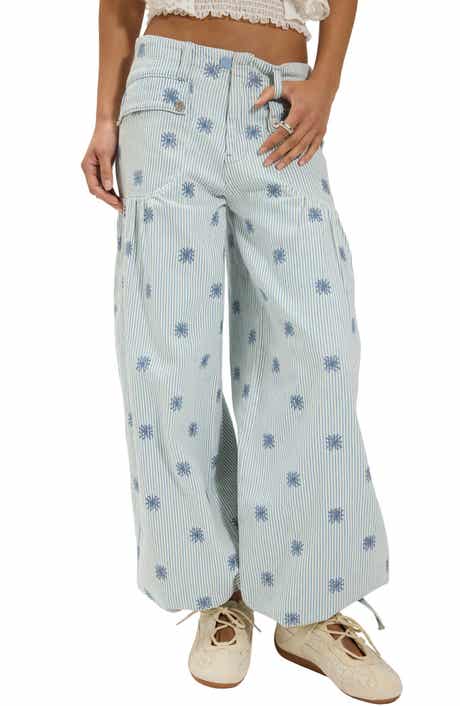 Lotus Embroidered Railroad Stripe Jeans