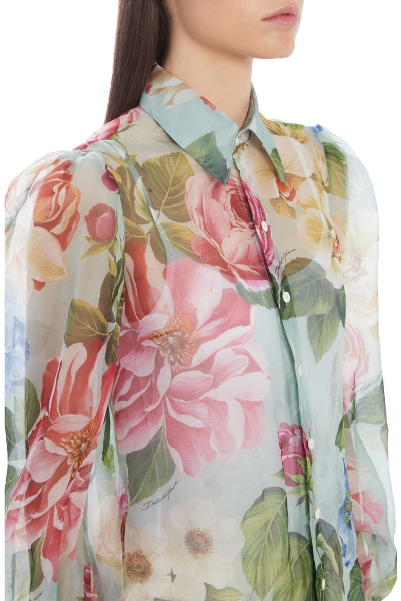 Floral Print Balloon Sleeve Silk Organza Blouse, Alternate, color, BLUE FLORAL