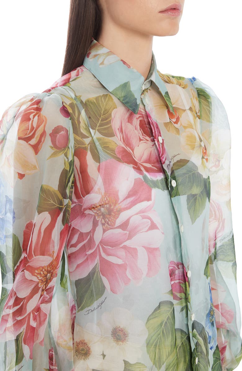 Dolce&Gabbana Floral Print Balloon Sleeve Silk Organza Blouse, Alternate, color,
