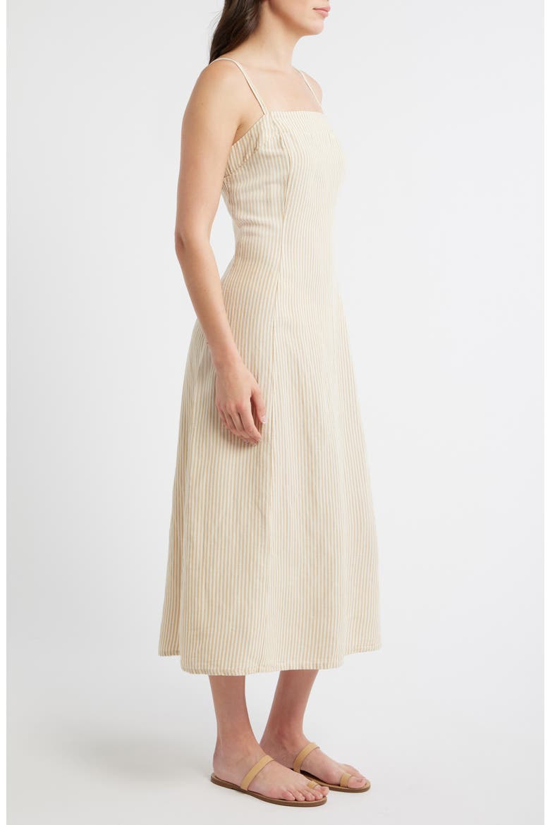 Luca Stripe Linen Blend Midi Dress, Alternate, color, SAND STRIPE