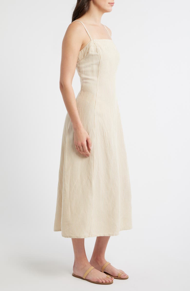 Marine Layer Luca Stripe Linen Blend Midi Dress, Alternate, color, Sand Stripe