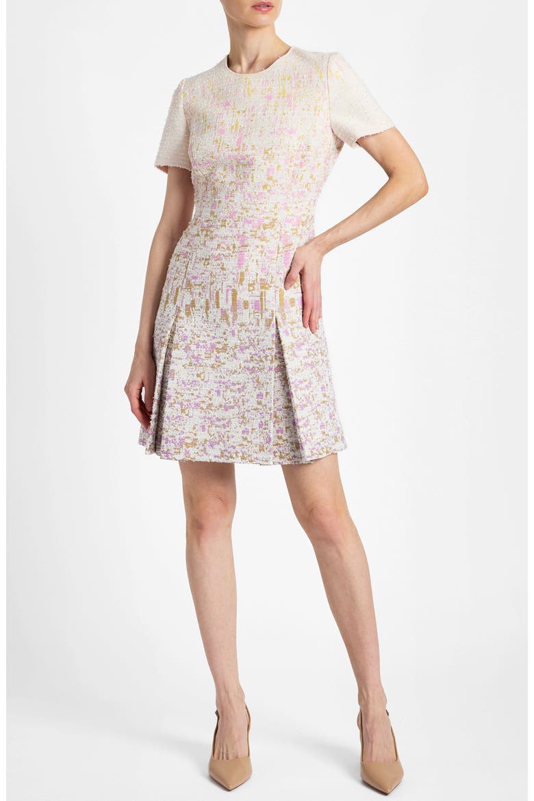 Indira Short Sleeve A-Line Dress in Ombré Jacquard, Alternate, color, Pearl
