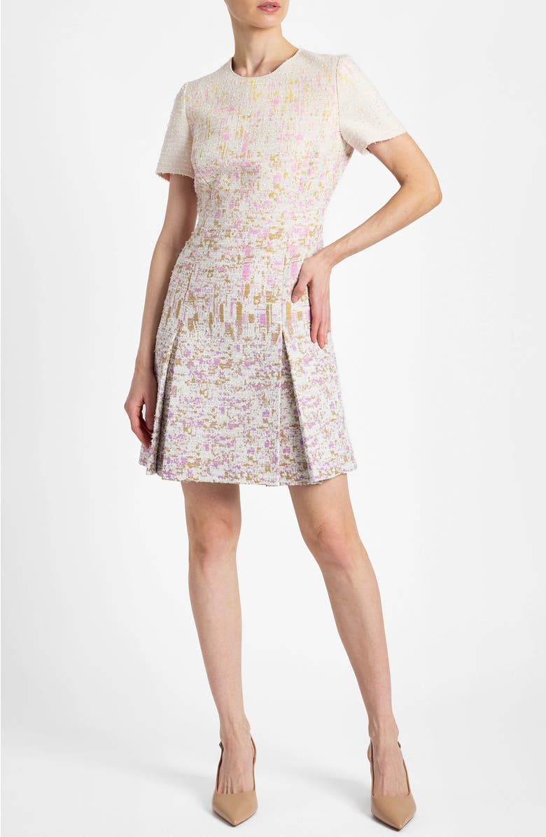 Santorelli Indira Short Sleeve A-Line Dress in Ombré Jacquard, Alternate, color, Pearl