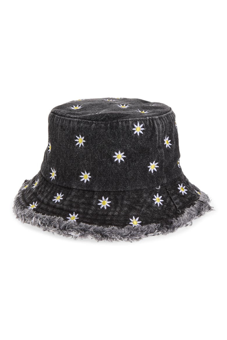 Kids' Embroidered Flower Bucket Hat, Main, color, BLACK