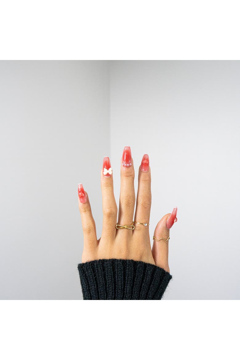 3H Luxury Handmade Press-on Nails - Rouge Bowtique Nails, Alternate, color, Red/White
