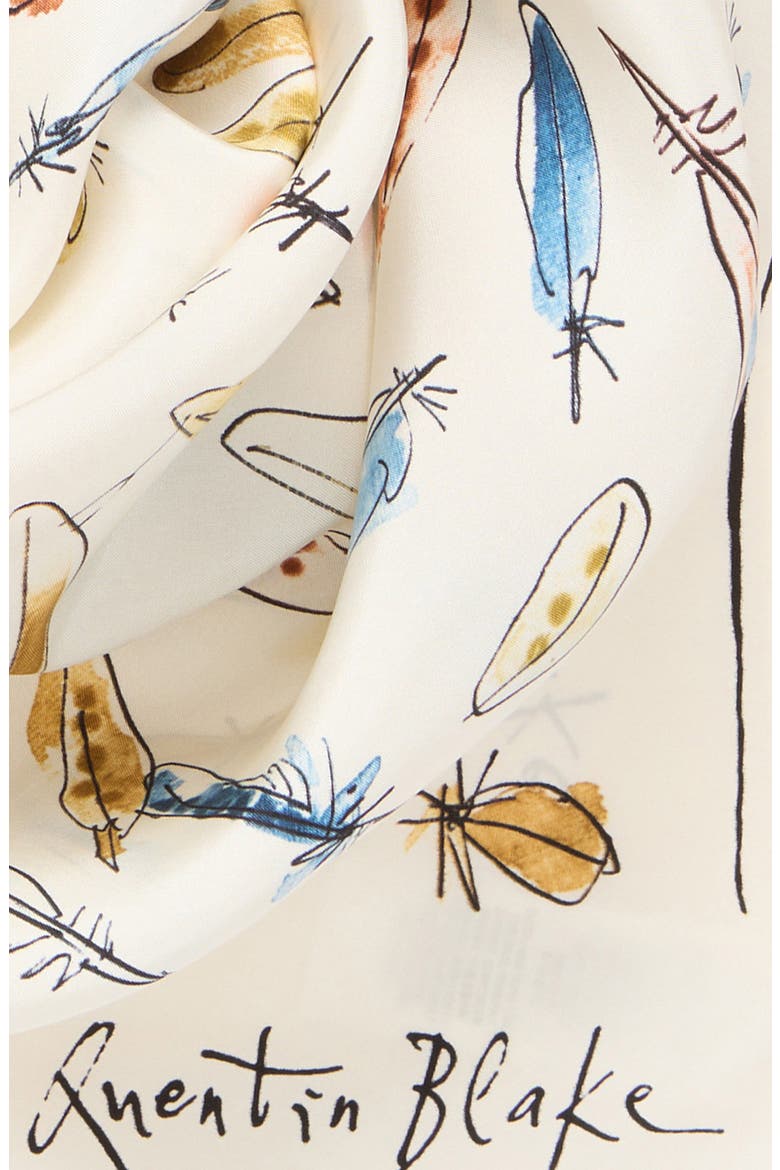 Feather Print Silk Scarf, Alternate, color, INK BLUE
