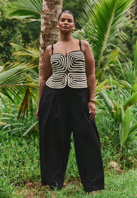 Embroidered Pleated Jumpsuit (Plus)