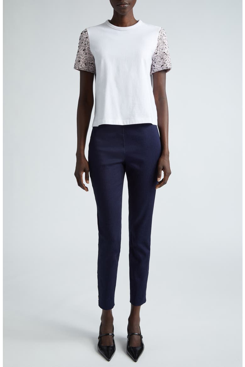 Donna Tweed Sleeve T-Shirt, Alternate, color, WHITE MULTI