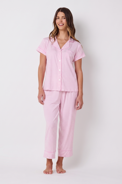 Floral Pima Knit Short-Sleeved Capri Pajama Set