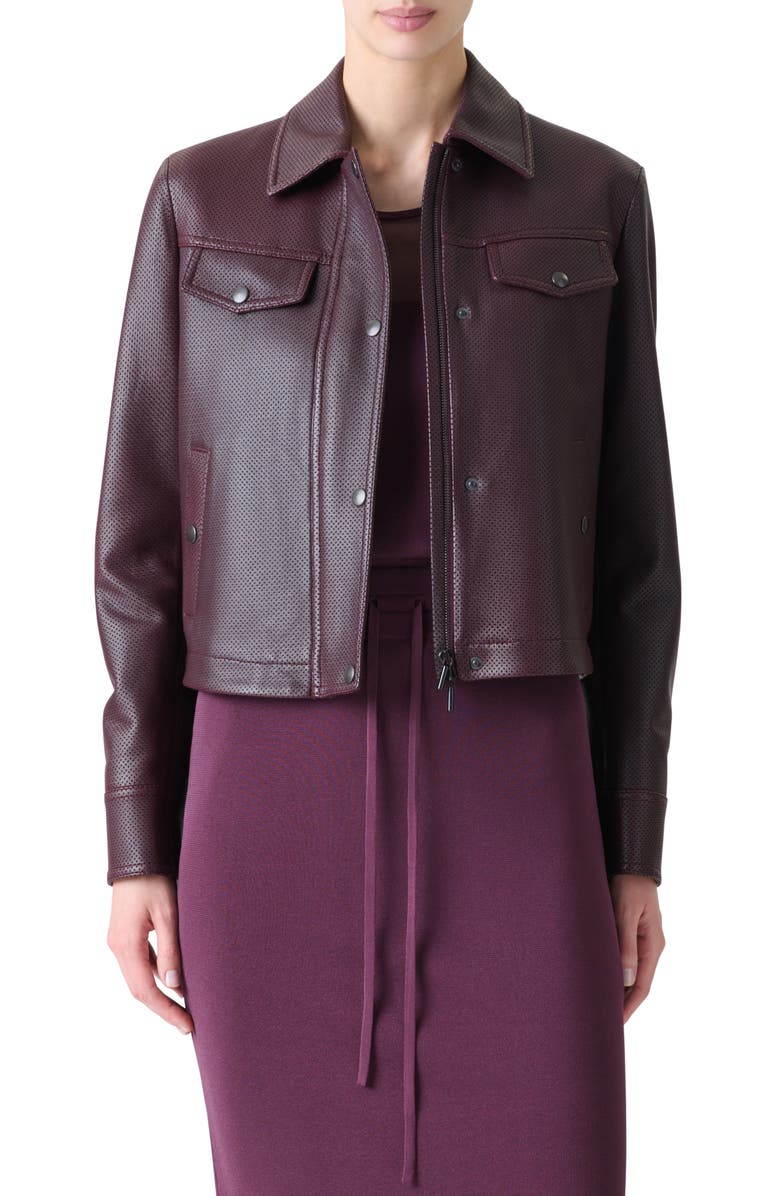 Akris punto Pin Dot Lambskin Leather Moto Jacket, Main, color, Blackberry