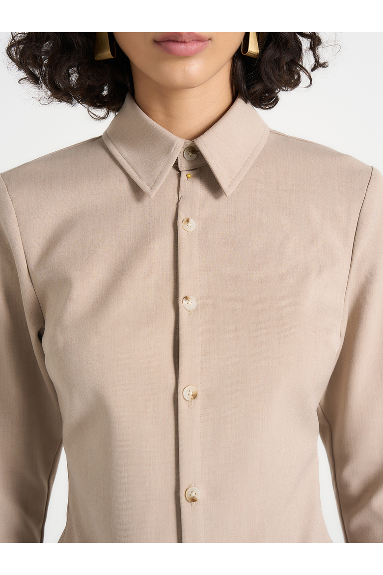 Sonia Tailored Cinch Shirt, Alternate, color, Beige