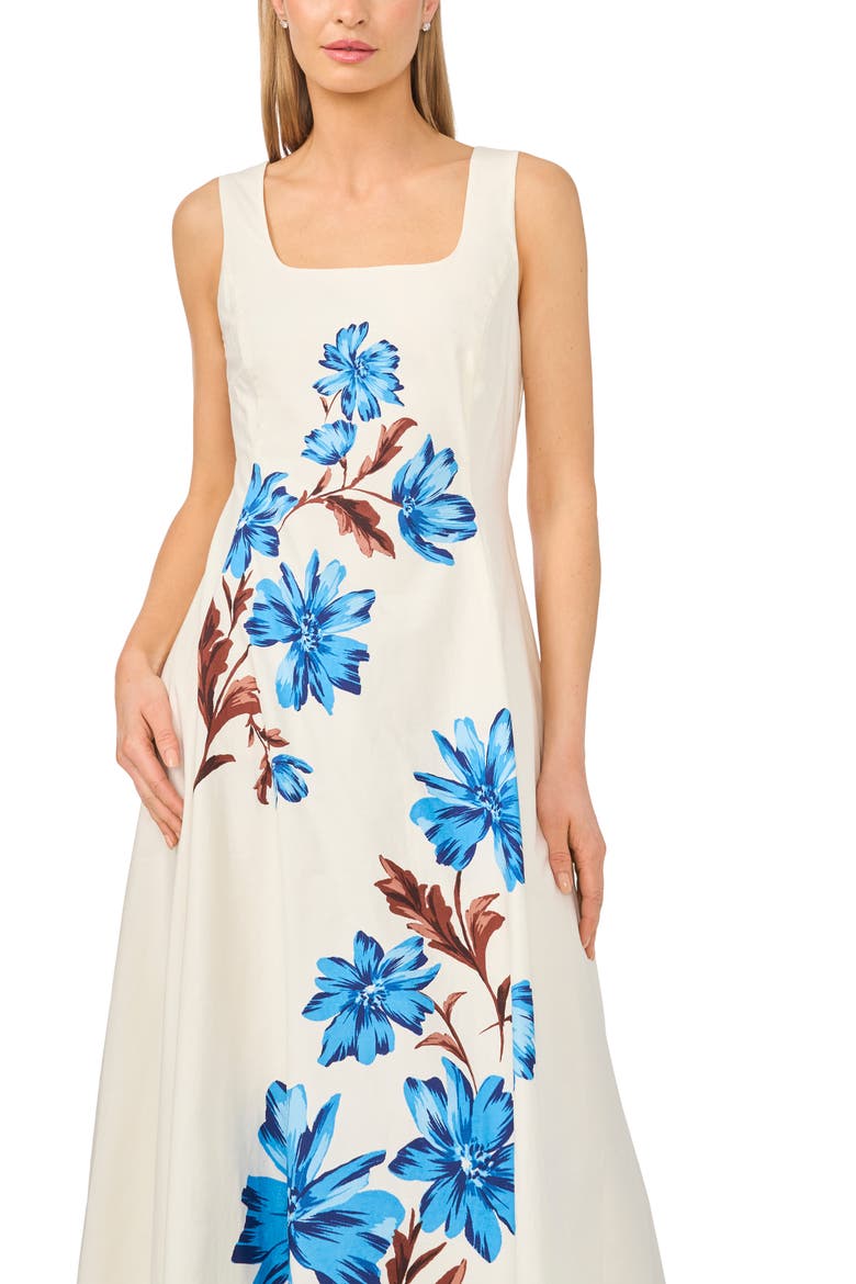 Floral Placement Print Cotton Dress, Alternate, color, AZURE BLUE