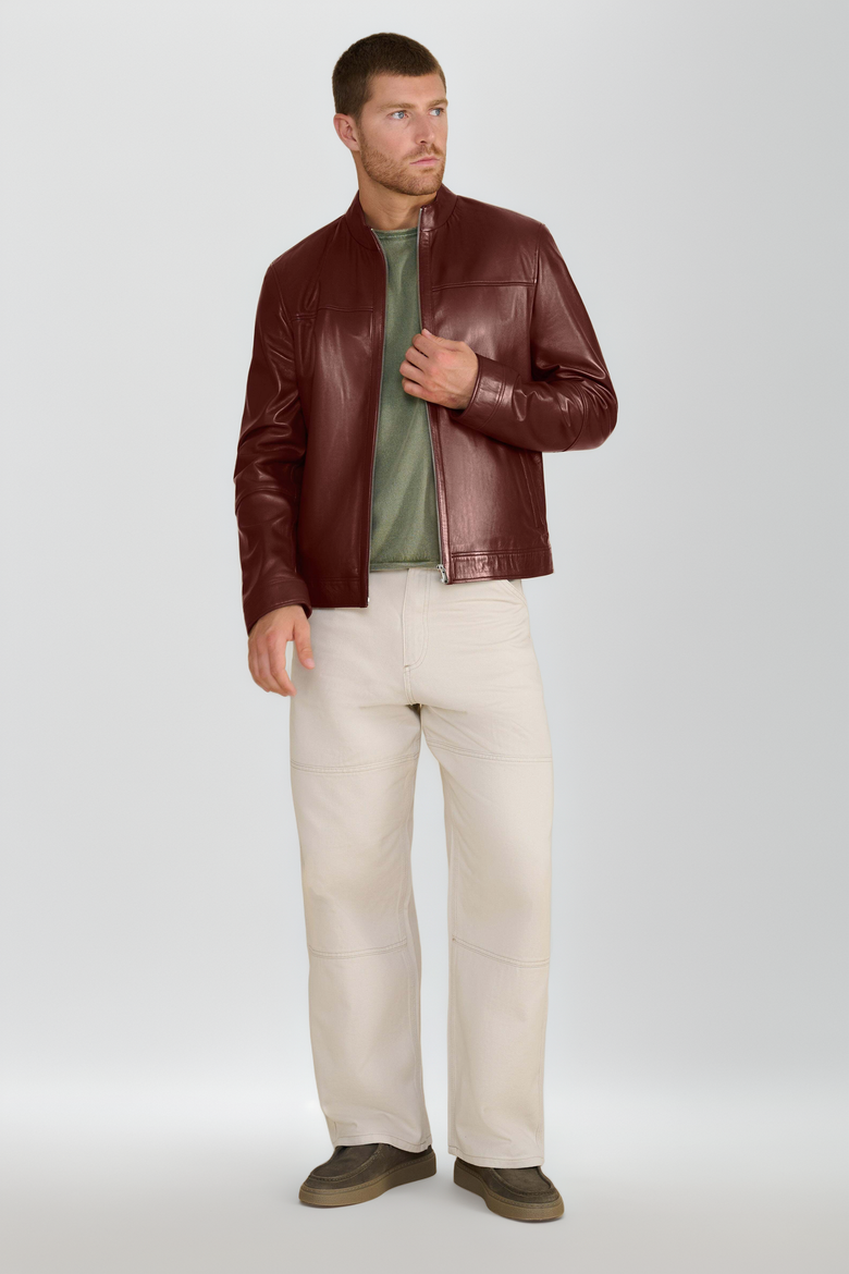 Otis Racer Leather Jacket, Alternate, color, Burgundy