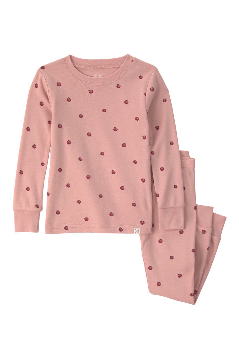 Kids' Print Fitted Organic Cotton Two-Piece Pajamas, Main, color, LP PINK APPLES