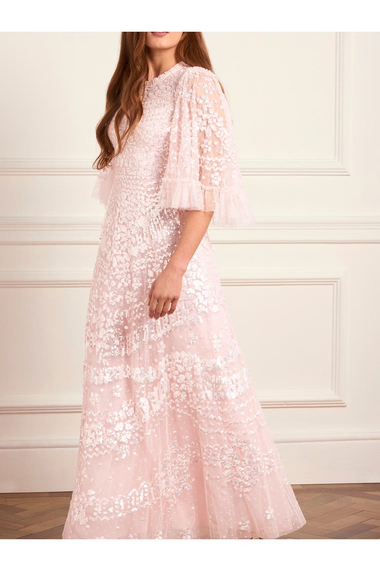Anais Sequin 3/4 Sleeve Maxi Gown, Alternate, color, Seashell