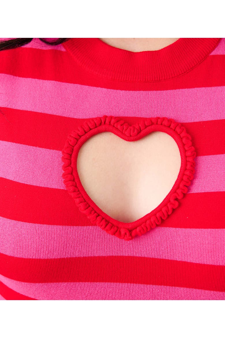 Plus Size Heart Cutout Flare Dress, Alternate, color, Pink & Red Stripe