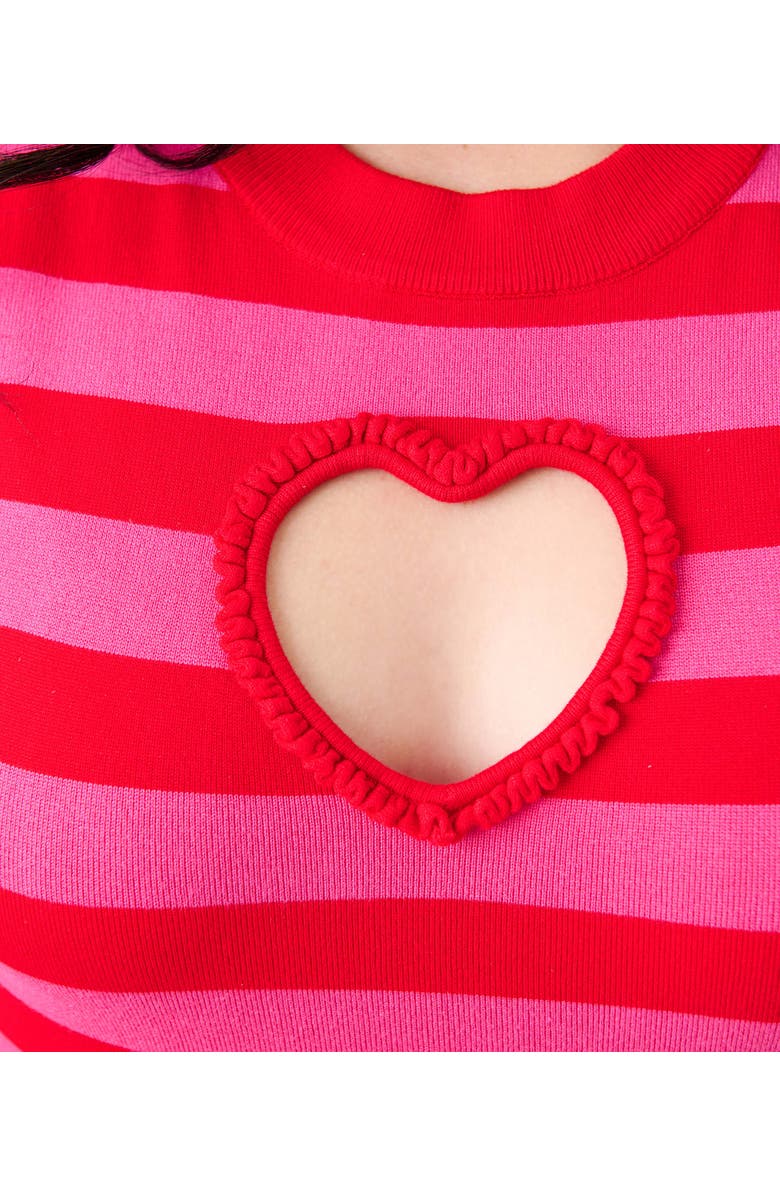 Smak Parlour Plus Size Heart Cutout Flare Dress, Alternate, color, Pink & Red Stripe