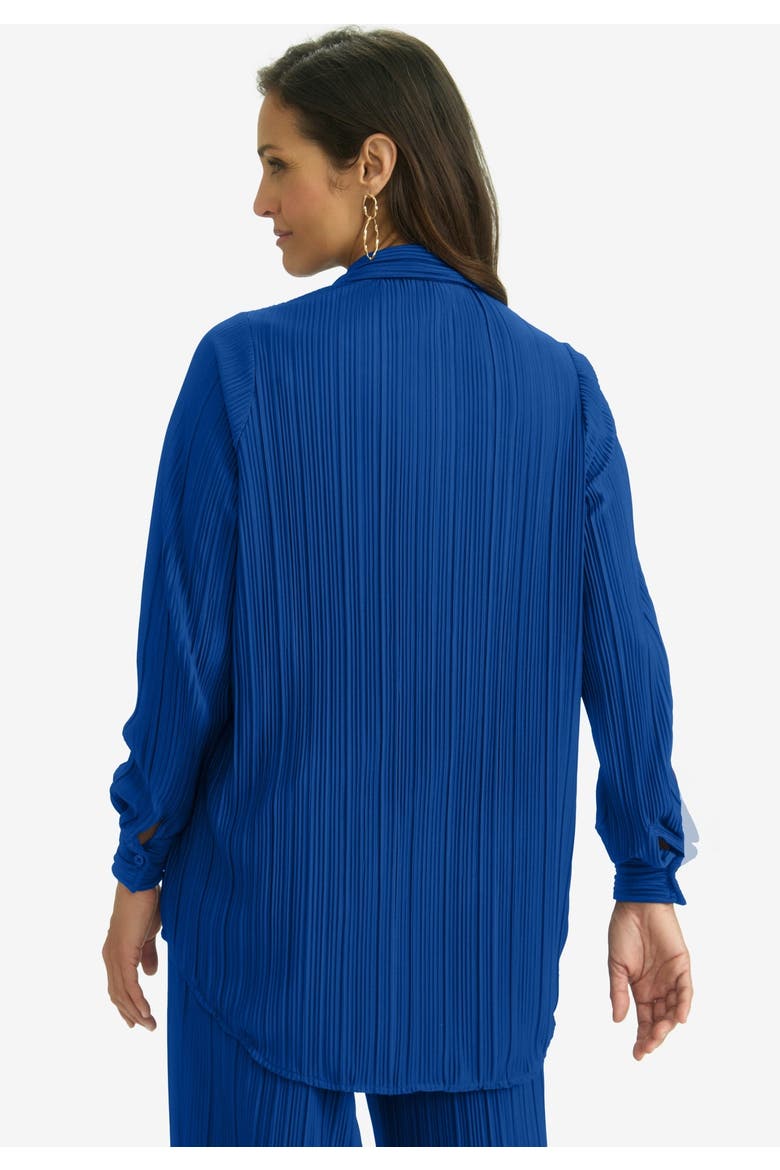 Plisse Button-Front Blouse, Alternate, color, DARK SAPPHIRE