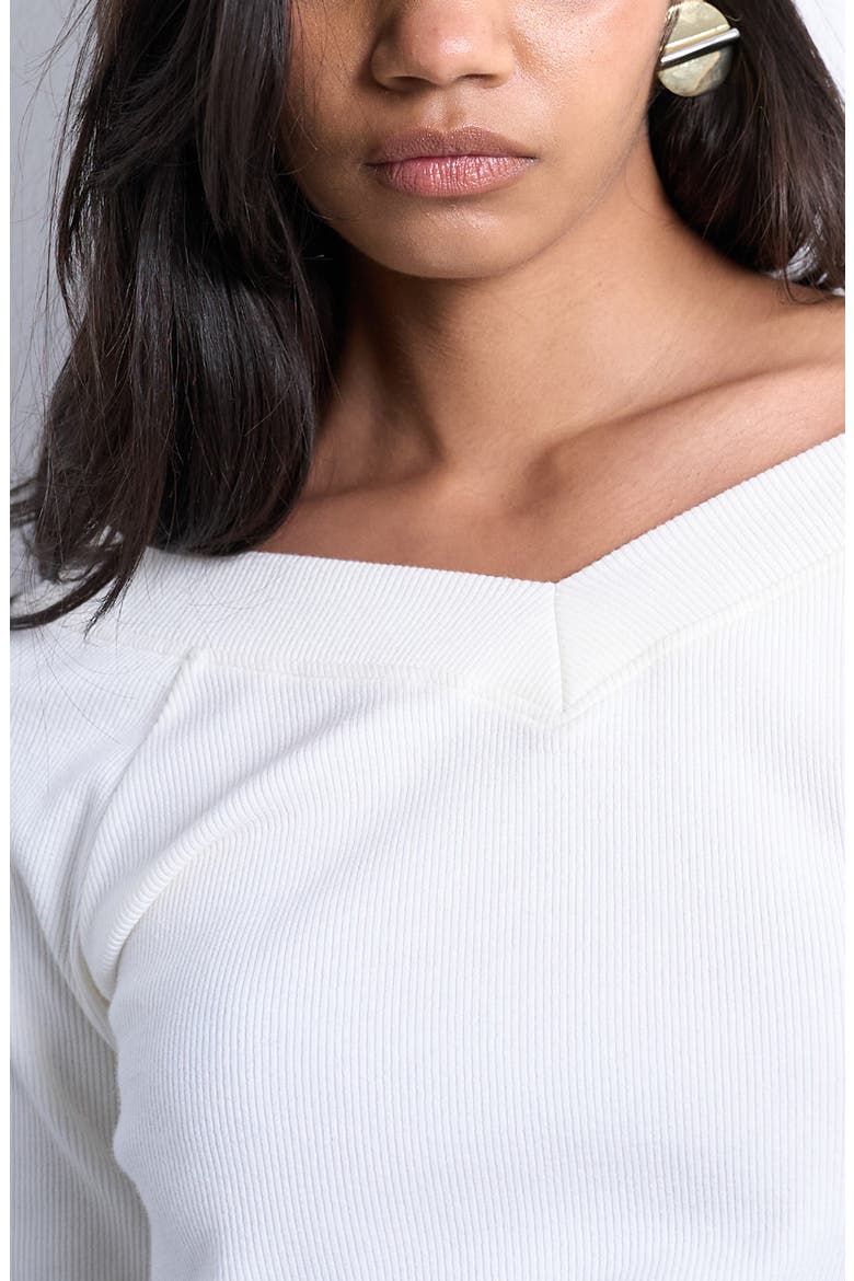 V-Neck Raglan Sleeve Long Sleeve Rib Knit Top, Alternate, color, IVORY