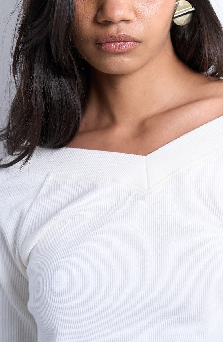 Topshop V-Neck Raglan Sleeve Long Sleeve Rib Knit Top, Alternate, color, Ivory