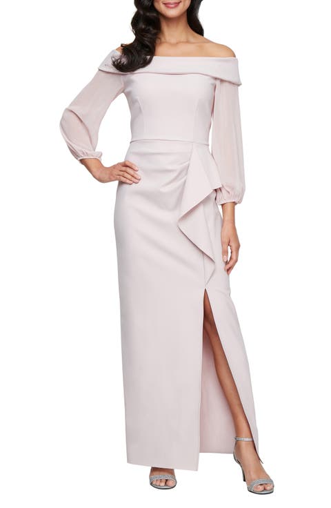 Contour Collection Off the Shoulder Long Sleeve Gown