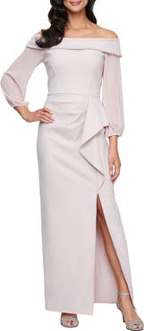 Alex Evenings Contour Collection Off the Shoulder Long Sleeve Gown