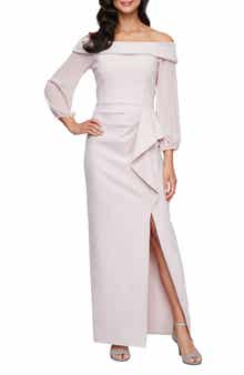 Alex Evenings Contour Collection Off the Shoulder Long Sleeve Gown