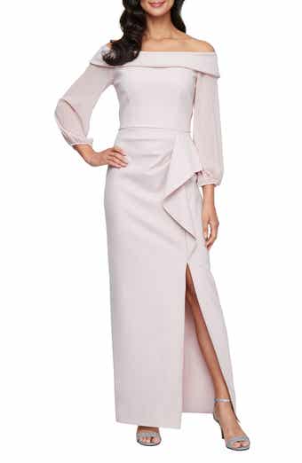 Alex Evenings Contour Collection Off the Shoulder Long Sleeve Gown