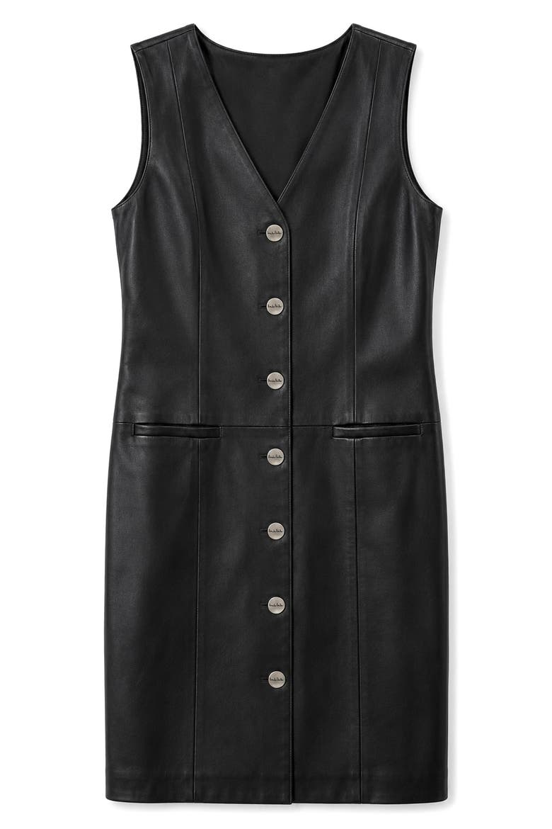 Faux Leather A-Line Dress, Alternate, color, VERY BLACK