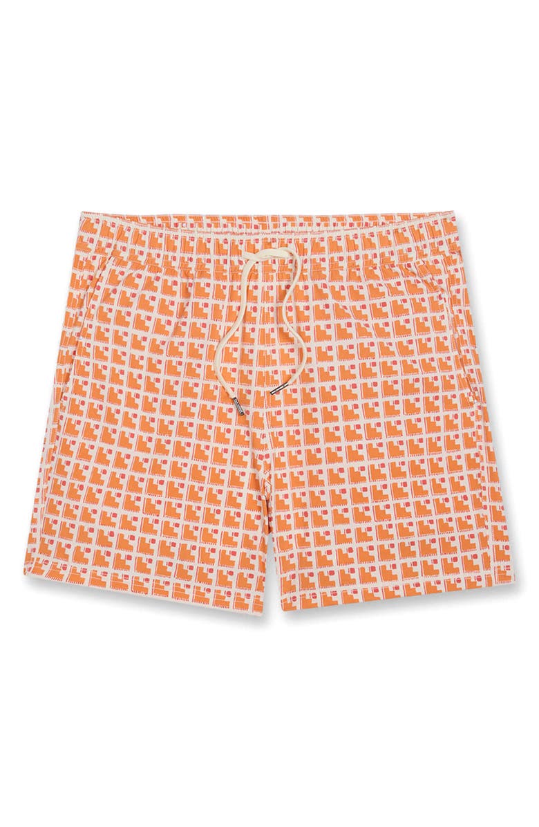 Fair Harbor Bungalow Geo Print Water Repellent Swim Trunks, Alternate, color, Sunset Stairs (815)