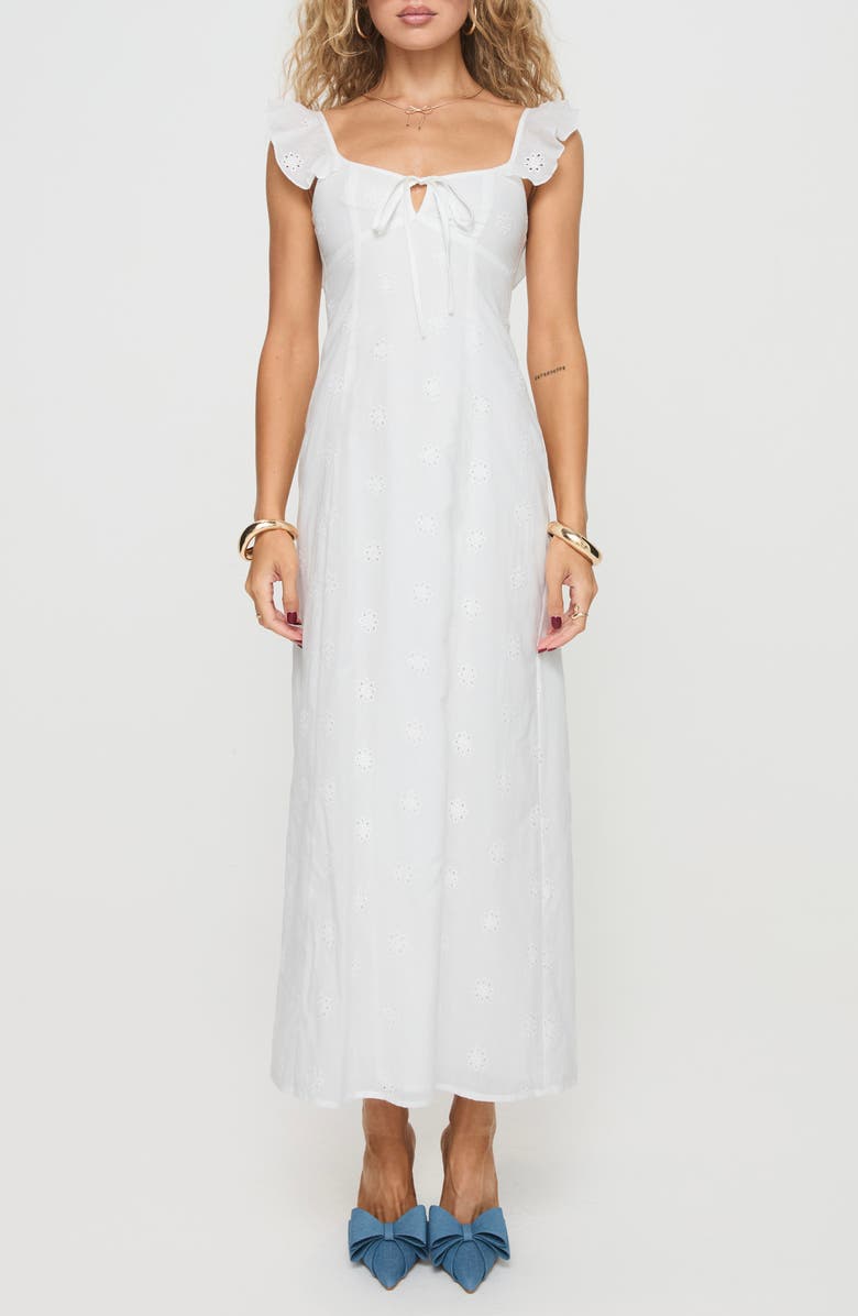 Princess Polly Lombardi Eyelet Embroidered Maxi Dress, Main, color, 