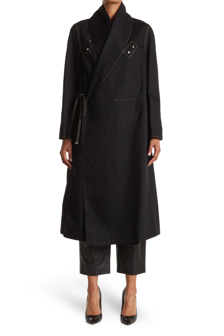 Salvatore Ferragamo Shawl Collar Tie Waist Coat, Alternate, color, BLACK