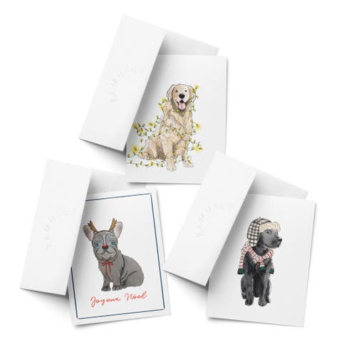 Lit Retriever, Reindeer Frenchie Dog, Black Lab Winter/Holiday/Christmas Greeting Card Pack Sets