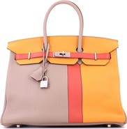 Pre-Owned Hermes Birkin Handbag Cascade Tricolor Clemence and Swift with Brushed Palladium Hardware 35