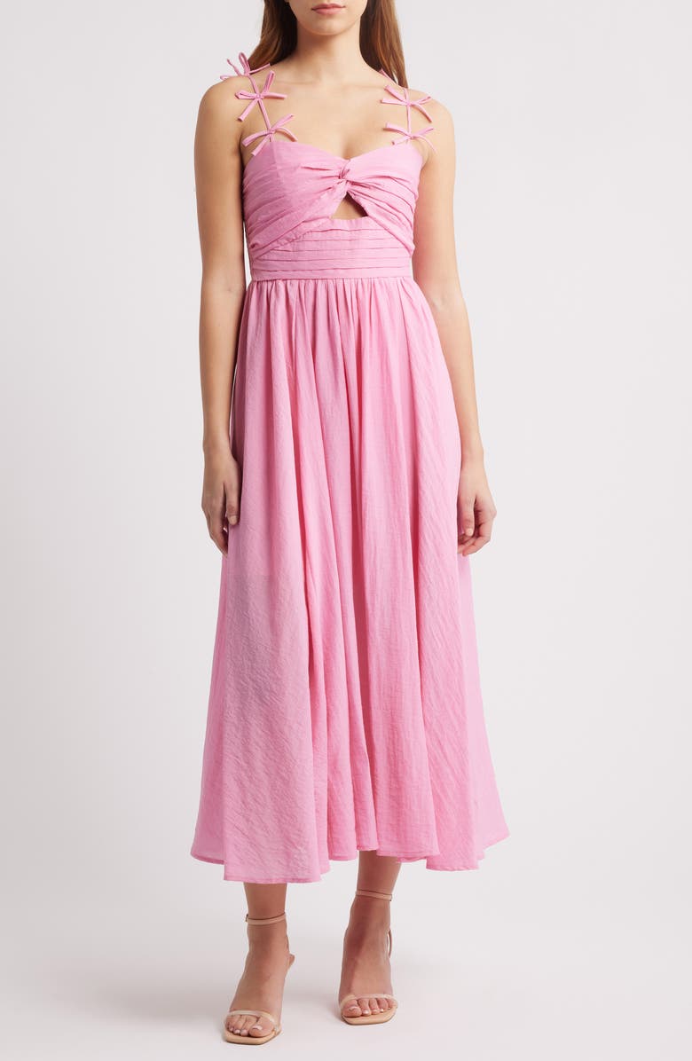 MOON RIVER Bow Detail Cutout Midi Dress, Main, color, 